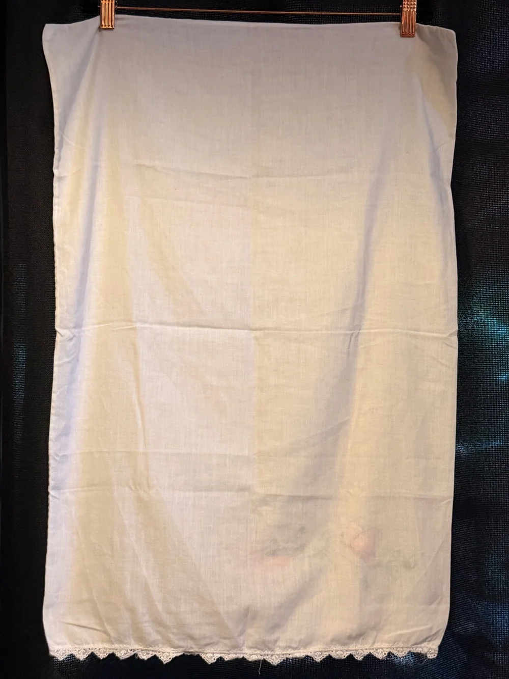 Hand-Embroidered Cream Pillowcase with Pink Floral Detail